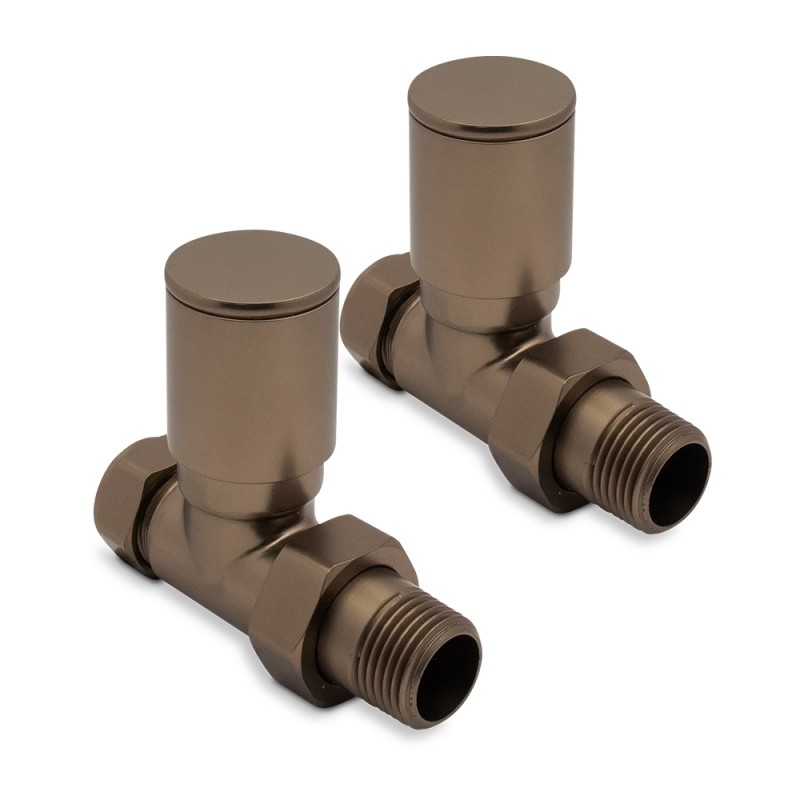 Straight Brushed Bronze Valves for Radiators & Towel Rails (Pair)