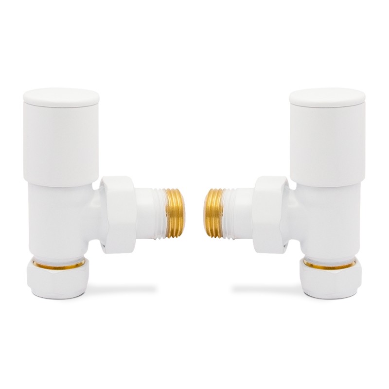 Angled White Radiator Valves - Front On