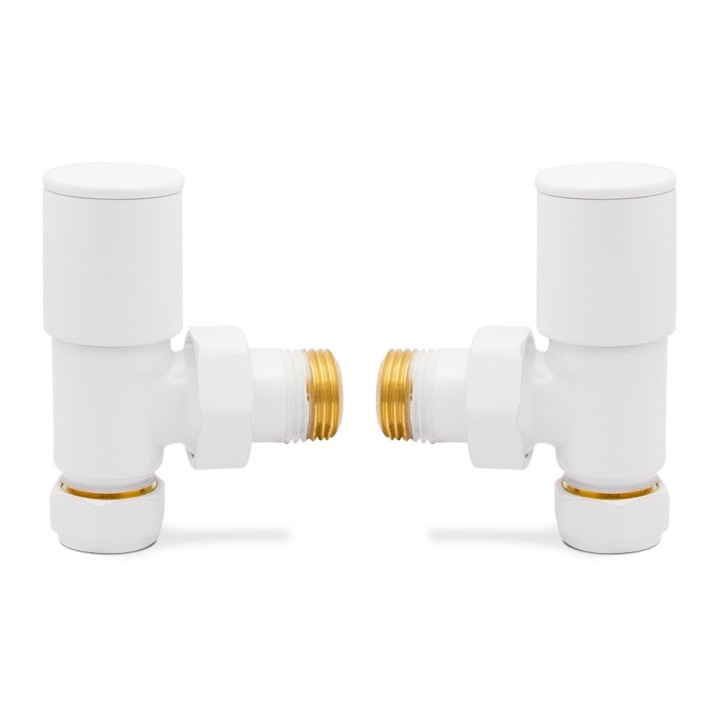 Angled White Radiator Valves - Front On