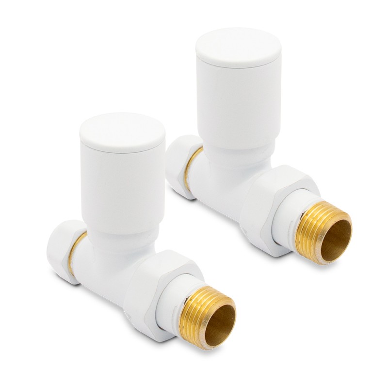 Straight White Valves for Radiators & Towel Rails (Pair)