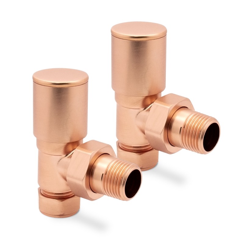 Angled Brushed Copper Valves for Radiators & Towel Rails (Pair)