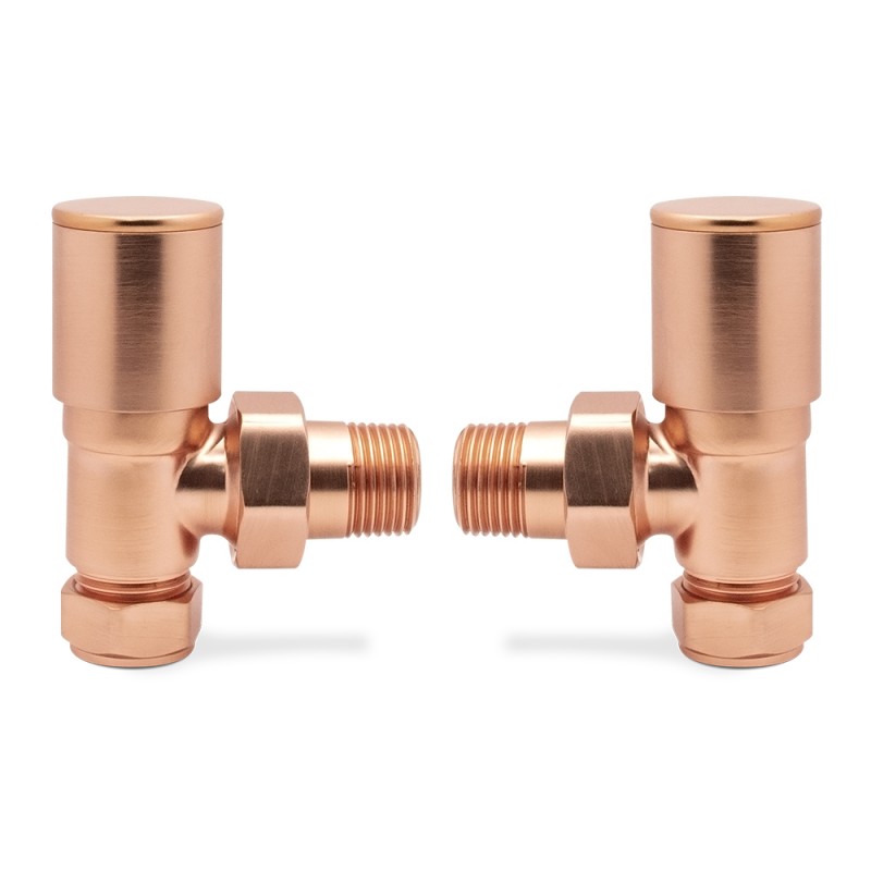 Angled Brushed Copper Valves for Radiators & Towel Rails (Pair)