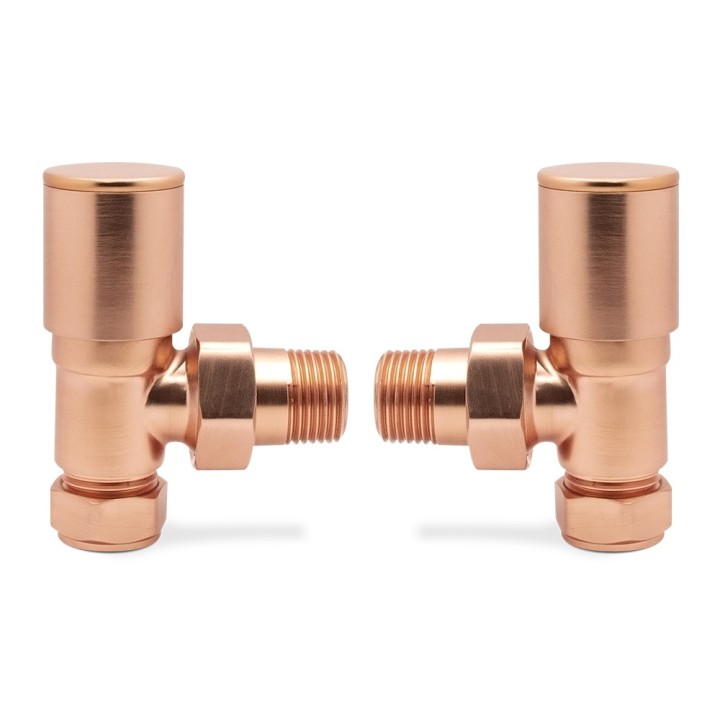 Angled Brushed Copper Valves for Radiators & Towel Rails (Pair)