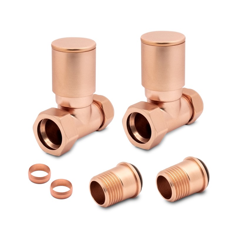 Straight Brushed Copper Valves for Radiators & Towel Rails (Pair) - Components