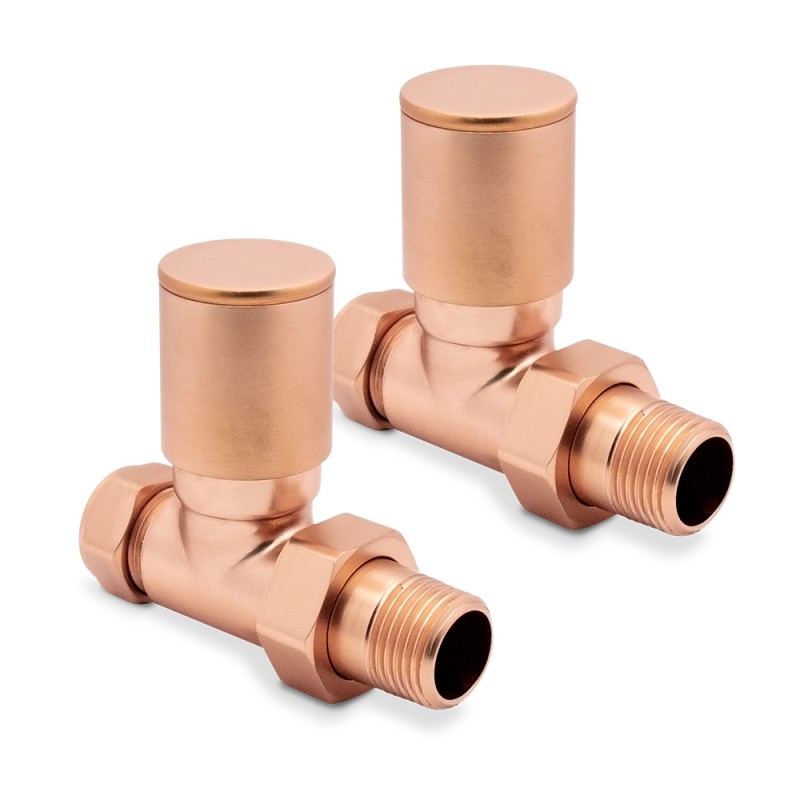 Straight Brushed Copper Valves for Radiators & Towel Rails (Pair)