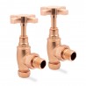 Angled Brushed Copper "Cross Head" Traditional Valves for Radiators & Towel Rails (Pair)