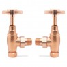 Angled Brushed Copper "Cross Head" Traditional Valves for Radiators & Towel Rails (Pair)