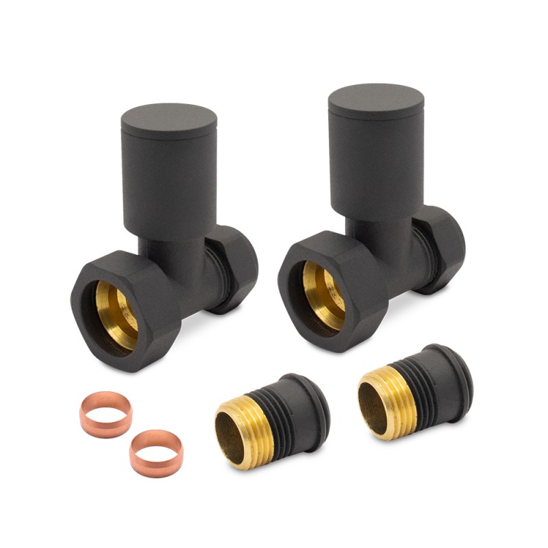 Straight Mineral Anthracite Valves for Radiators & Towel Rails (Pair)