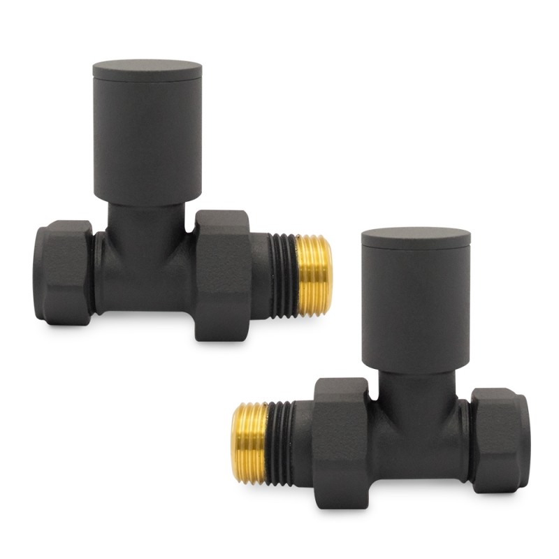 Straight Mineral Anthracite Valves for Radiators & Towel Rails (Pair)