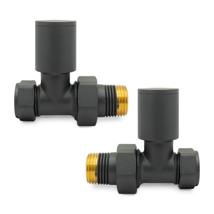 Straight Basalt Grey Valves for Radiators & Towel Rails (Pair)