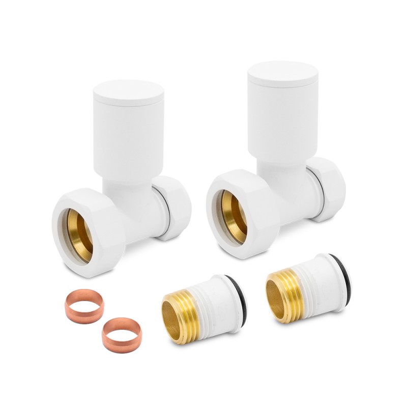 Straight Matt White Valves for Radiators & Towel Rails (Pair)