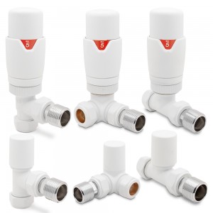 Matt White Thermostatic Valves for Radiators & Towel Rails (Pair of Angled, Straight or Corner)