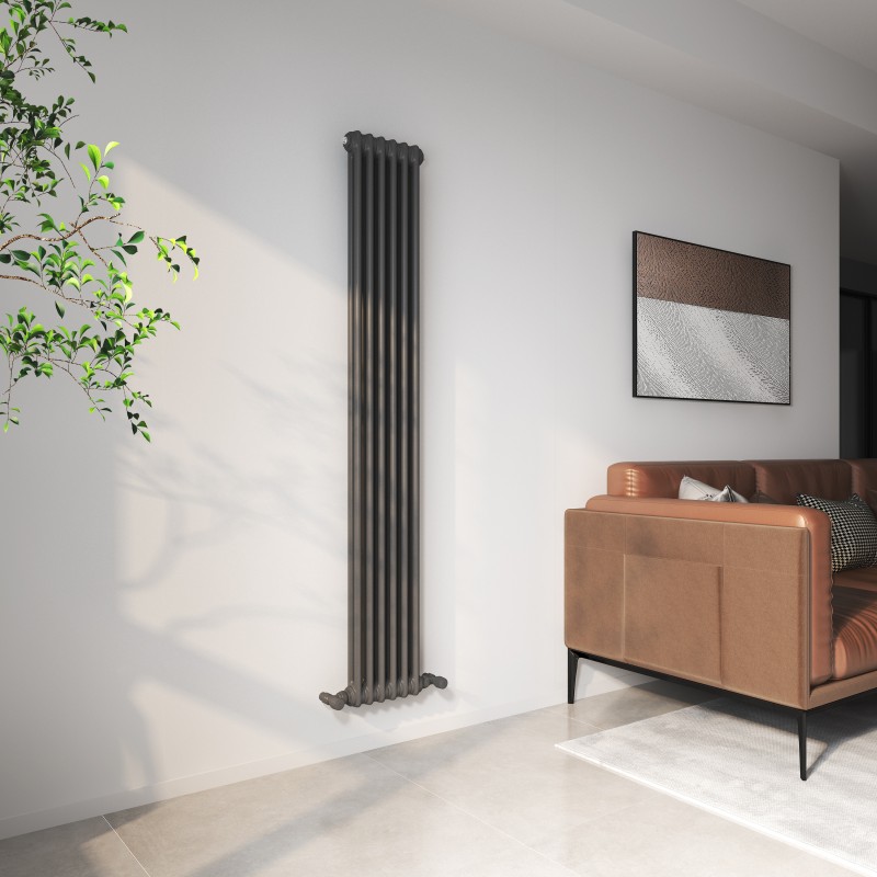 284mm (W) x 1800mm (H) Evora Anthracite Vertical 2 Column Radiator