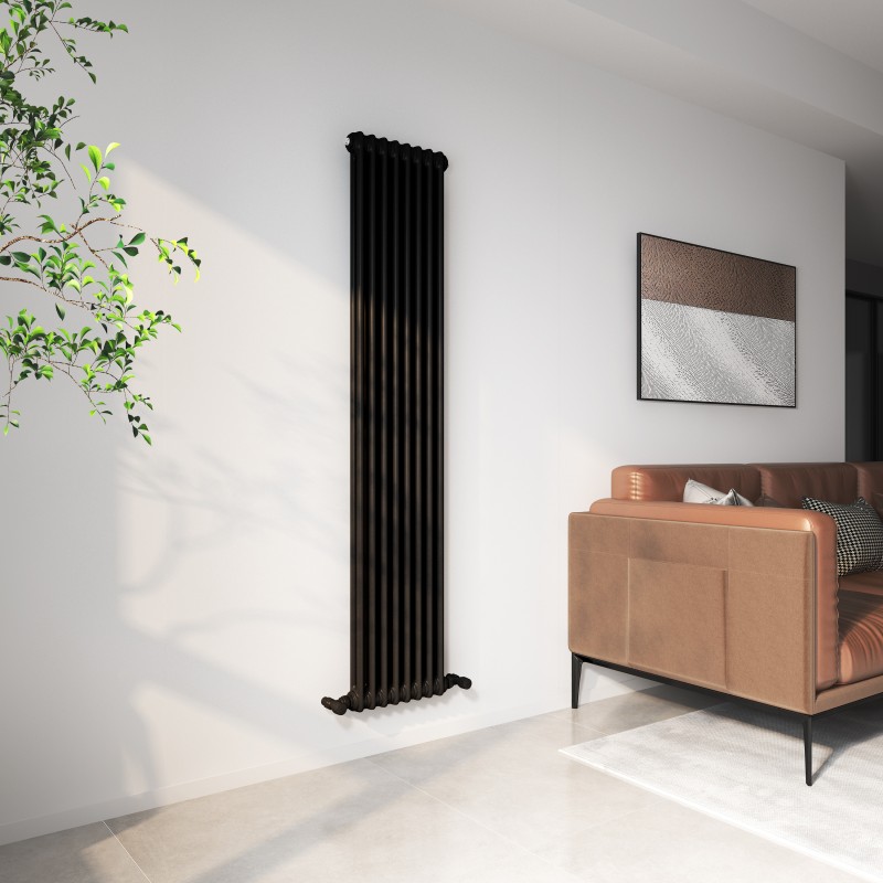 372mm (W) x 1800mm (H) Evora Black Vertical 2 Column Radiator