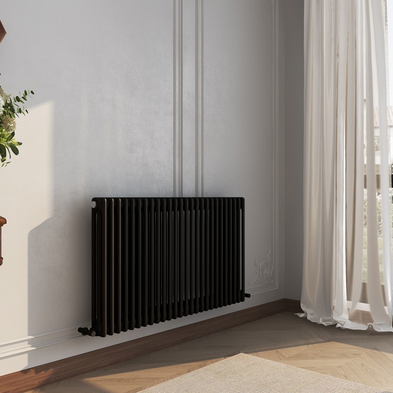 1177mm (W) x 600mm (H) Evora Black Horizontal 3 Column Radiator