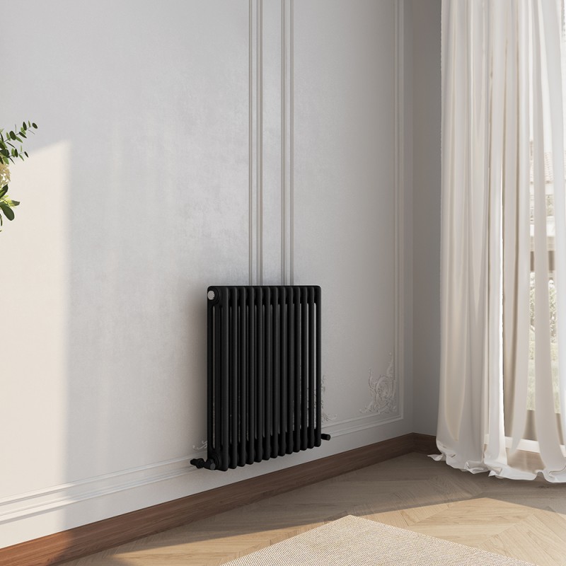 599mm (W) x 600mm (H) Evora Black Horizontal 3 Column Radiator