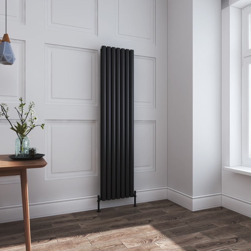 420mm (W) x 1800mm (H) Brecon Black Double Oval Tube Vertical Radiator