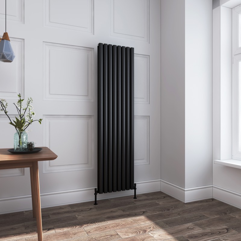 480mm (W) x 1800mm (H) Brecon Black Double Oval Tube Vertical Radiator