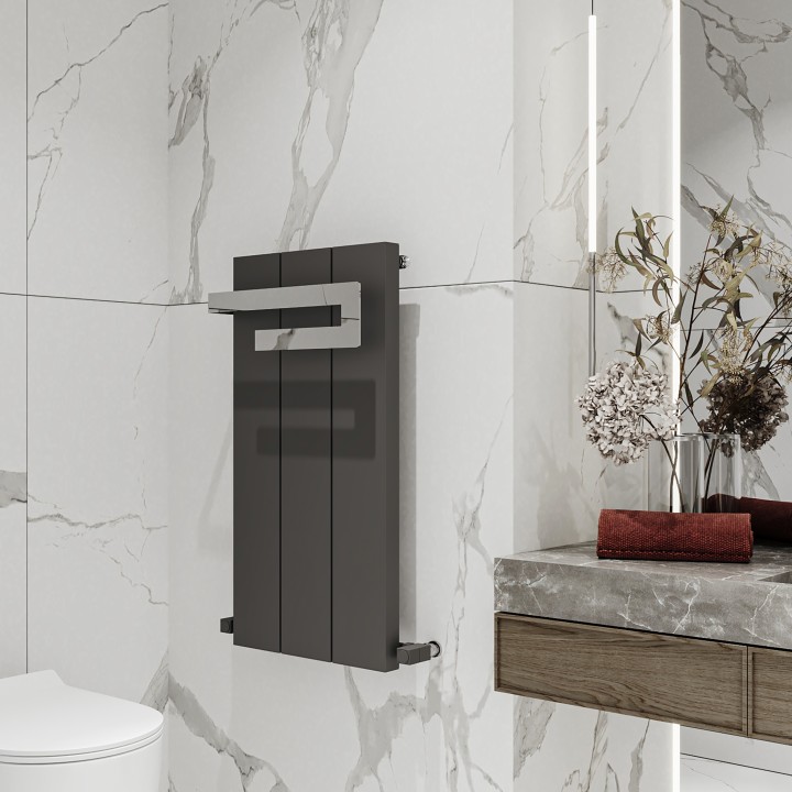 Carisa Elvino Bath Textured Black Aluminium Designer Bathroom Radiator (4 Sizes)