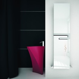 370mm (w) x 1800mm (h) Carisa Elvino Bath Mirror Textured White Aluminium Designer Mirror Radiator & Towel Bar