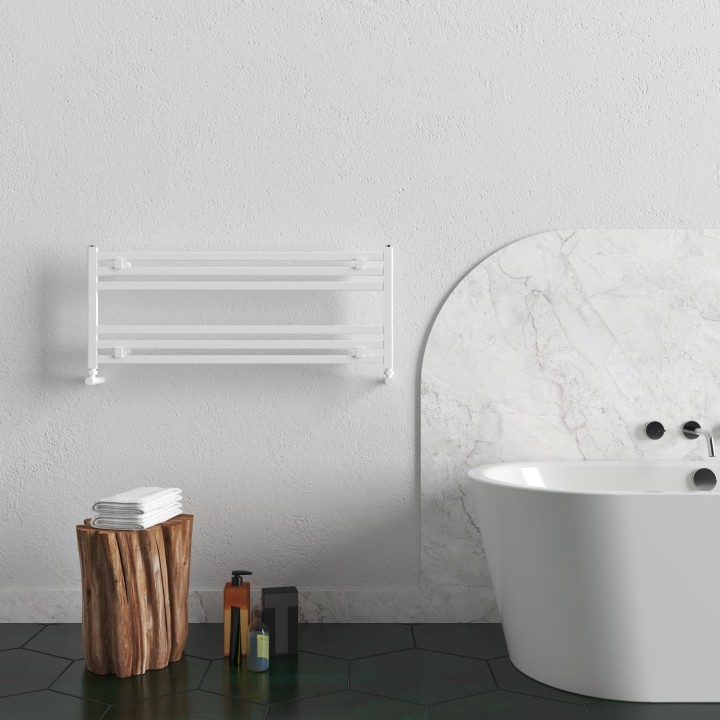 1000mm (w) x 400mm (h) Carisa Fame Horizontal Textured White Aluminium Designer Towel Rail