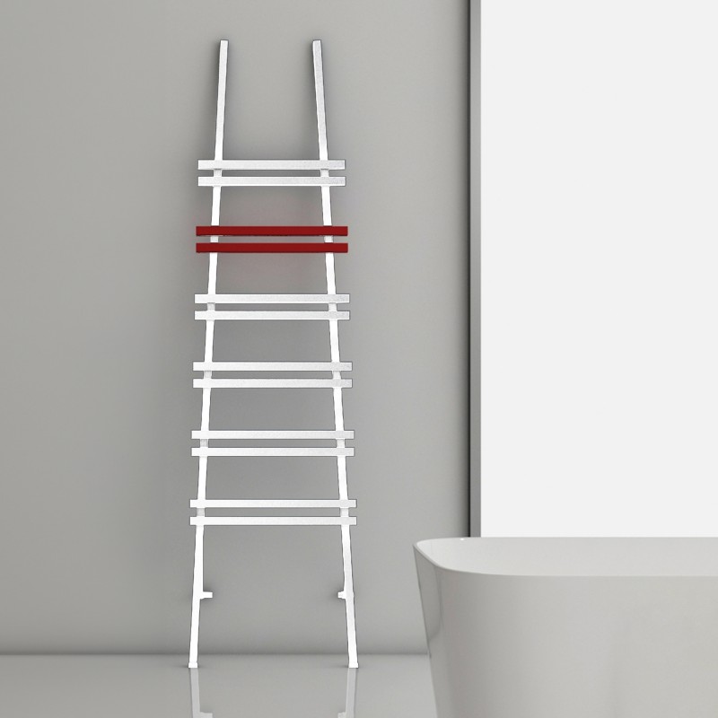 Carisa "Jacobs F" Textured White and Red Aluminium Designer Towel Rail