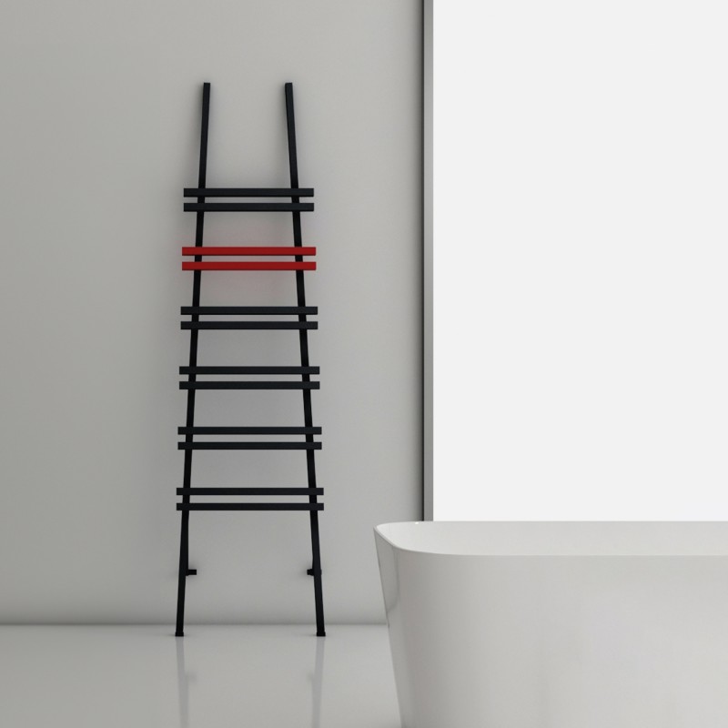 Carisa "Jacobs F" Textured Black and Red Aluminium Designer Towel Rail