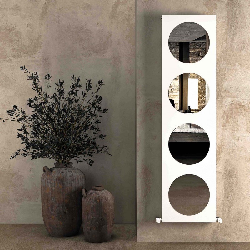 470mm (w) x 1800mm (h) Carisa "Circles" Textured White Aluminium Designer Vertical Mirror Radiator