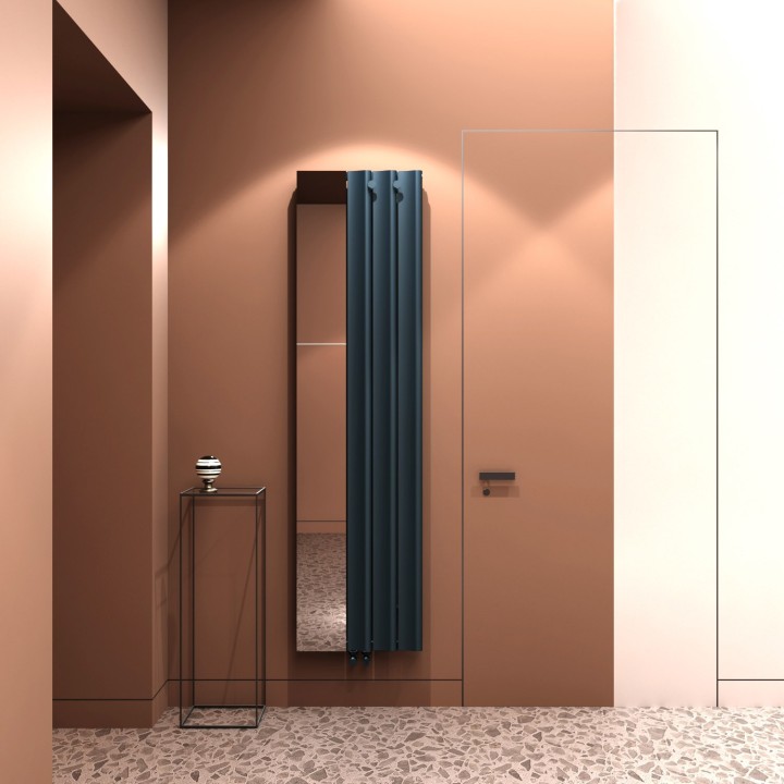 470mm (w) x 1800mm (h) Carisa Entree Textured Anthracite Aluminium Designer Vertical Mirror Radiator
