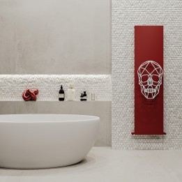 470mm (w) x 1800mm (h) Carisa Skully Textured Red and White Aluminium Designer Vertical Radiator