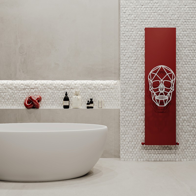 470mm (w) x 1800mm (h) Carisa "Skully" Textured Red and White Aluminium Designer Vertical Radiator