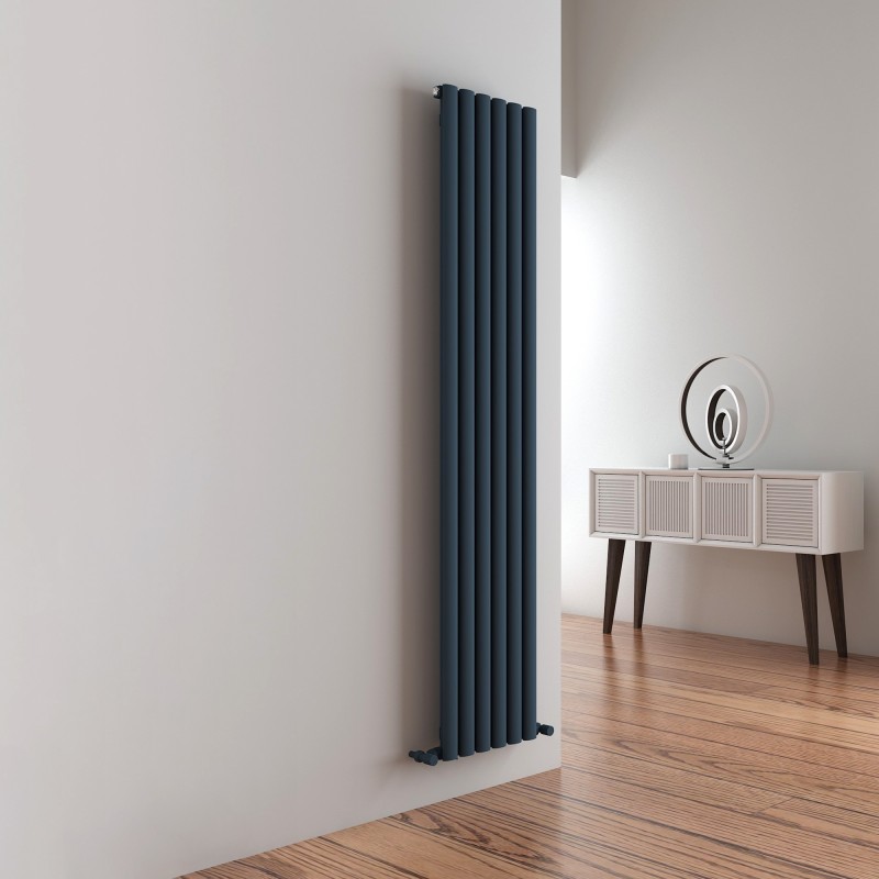 Carisa "Tallis" Textured Anthracite Aluminium Oval Tube Designer Vertical Radiators (2 Sizes)