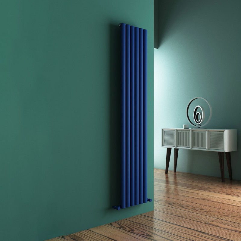 Carisa "Tallis" Textured Navy Blue Aluminium Oval Tube Designer Vertical Radiators (2 Sizes)