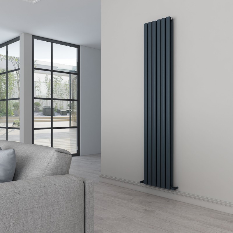 Carisa "Tallis Double" Textured Anthracite Aluminium Oval Tube Designer Vertical Radiators (2 Sizes)