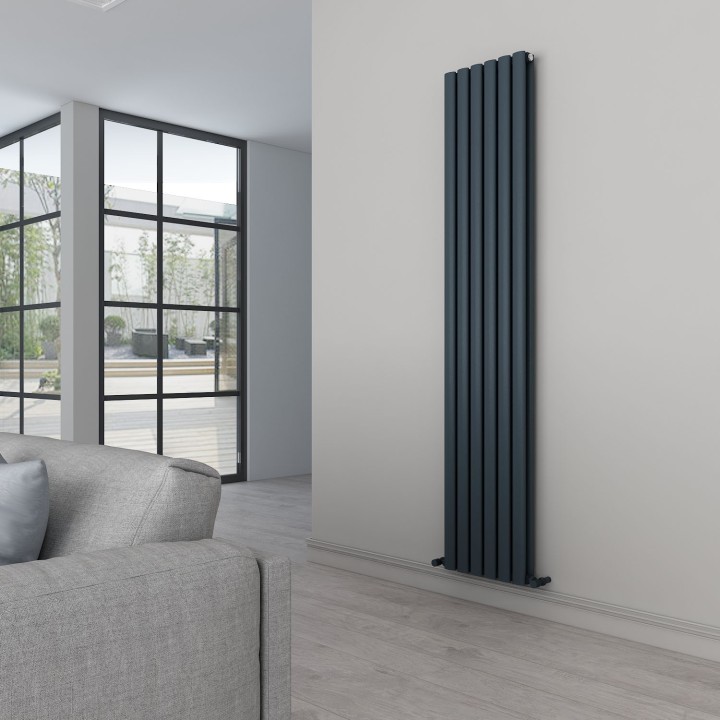 Carisa Tallis Double Textured Anthracite Aluminium Oval Tube Designer Vertical Radiators (2 Sizes)