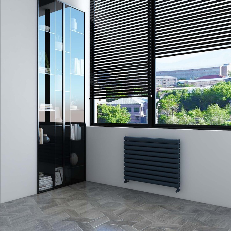 Carisa "Tallis Double XL" Textured Anthracite Aluminium Oval Tube Designer Horizontal Radiators (7 Sizes)