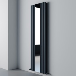 550mm (w) x 1800mm (h) Carisa Tallis Mirror Textured Anthracite Aluminium Oval Tube Designer Vertical Mirror Radiator