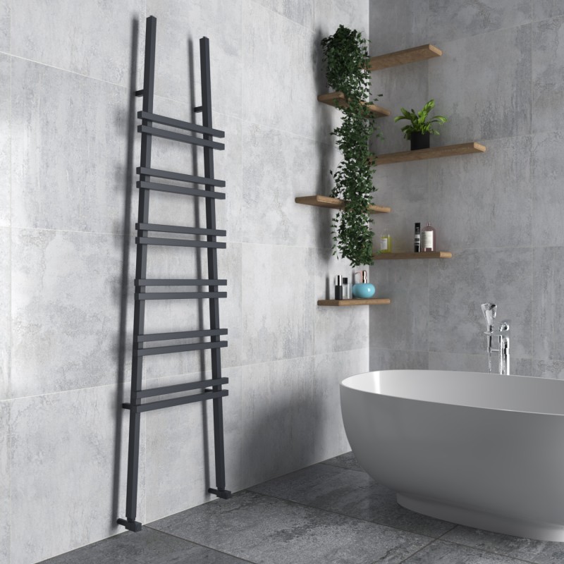 Carisa "Jacobs W" Textured Anthracite Aluminium Designer Towel Rail