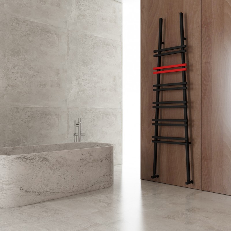 Carisa "Jacobs W" Textured Black and Red Aluminium Designer Towel Rail