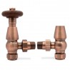 Antique Copper Angled Traditional Thermostatic Valves for Radiators & Towel Rails - Front On