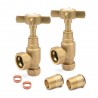 Angled Brass "Cross Head" Traditional Valves for Radiators & Towel Rails (Pair)