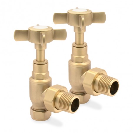 Angled Brass "Cross Head" Traditional Valves for Radiators & Towel Rails (Pair)