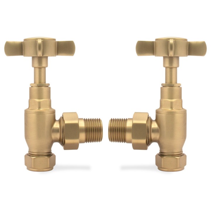 Angled Brass "Cross Head" Traditional Valves for Radiators & Towel Rails (Pair)