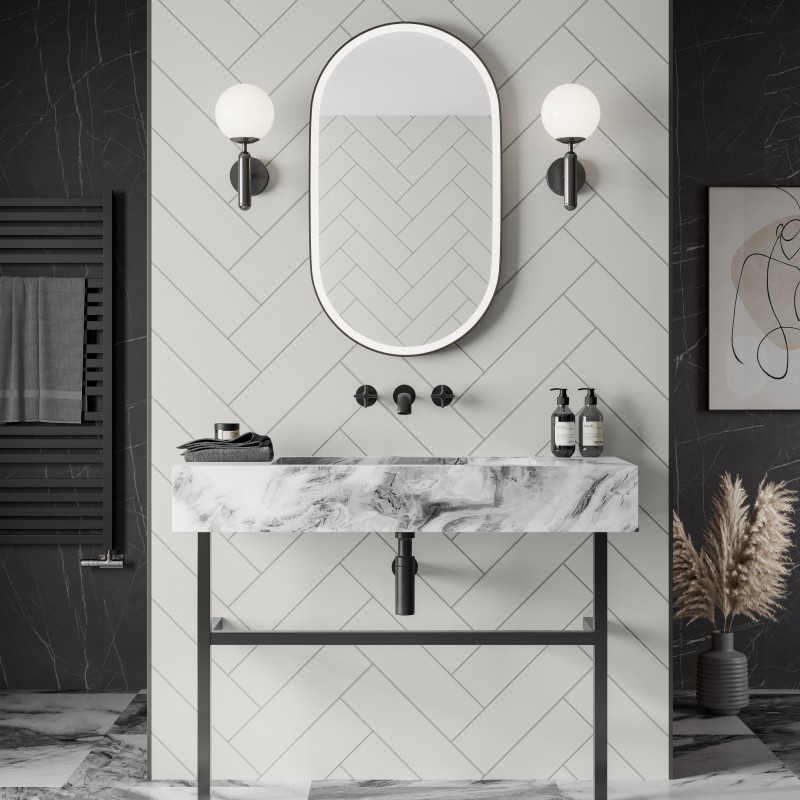 Herringbone Tile White Grey - Bathroom Panels