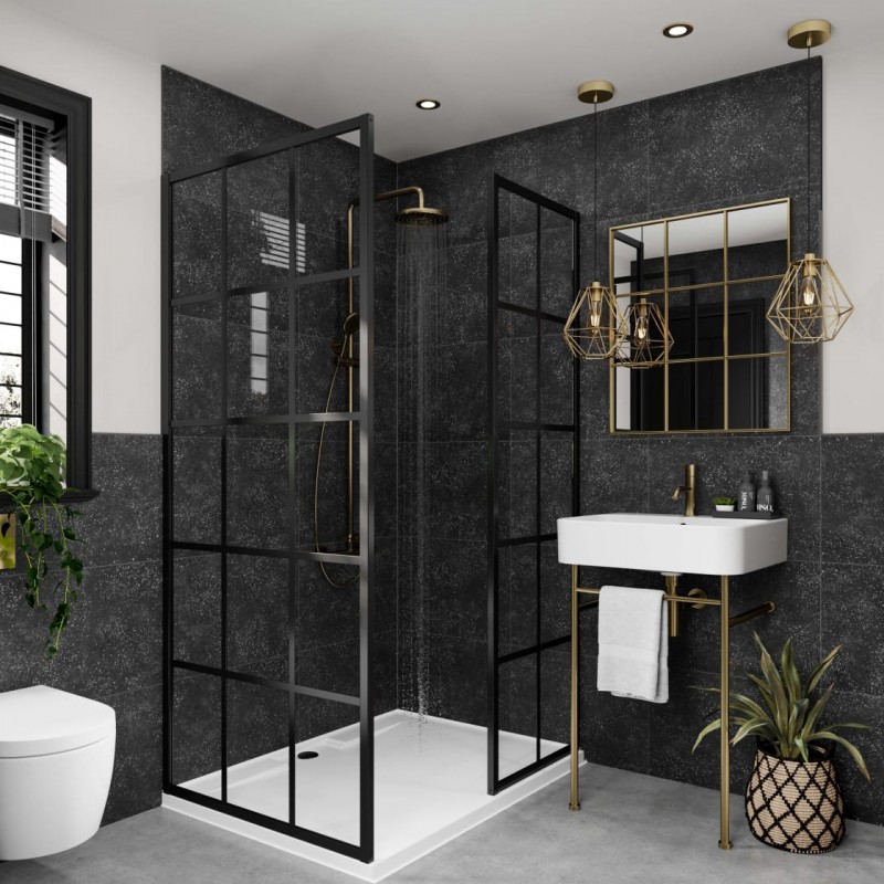 Large Tile Black Mineral - Bathroom Panels