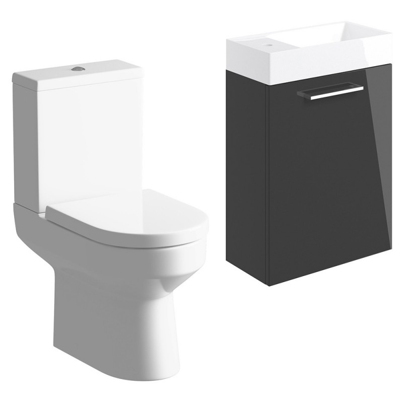 Naha 410mm W/H Basin Unit & C/C Toilet Pack - Anthracite Gloss