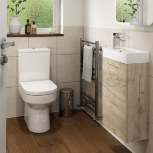 Naha 410mm (w) Wall Hung Basin Unit & Closed Coupled Toilet Pack - Oak