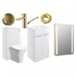 Naha 510mm F/S Furniture Pack - White Gloss w/Brushed Brass Finishes