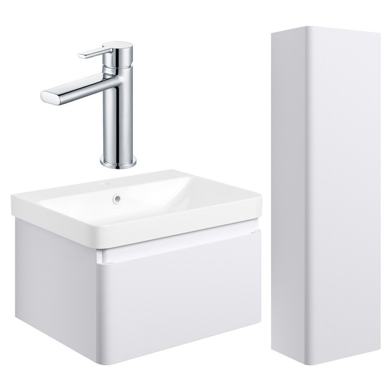 Ares 600mm Basin Unit & Tall Unit Pack - Matt White w/Chrome Finishes