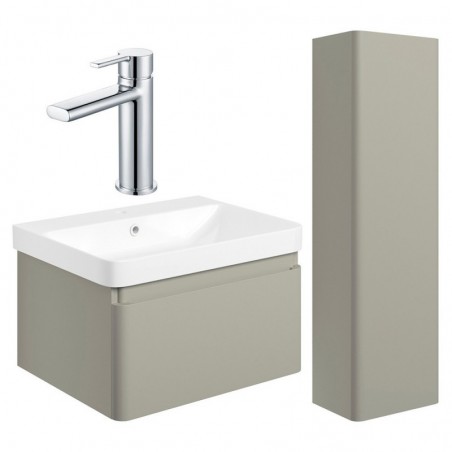 Ares 600mm Basin Unit & Tall Unit Pack - Matt Latte w/Chrome Finishes